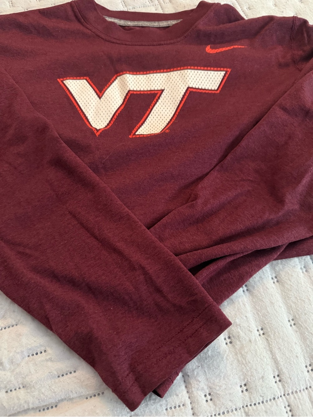 Nike Maroon and White Dri-FIT Long Sleeve Tee with Orange Accents